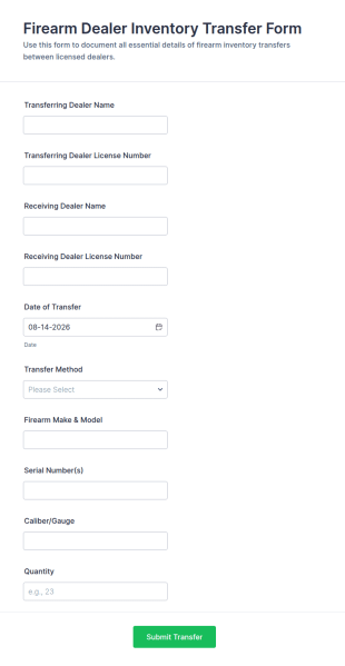 Firearm Dealer Inventory Transfer Form Template