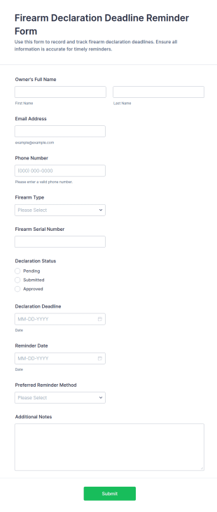 Firearm Declaration Deadline Reminder Form Template