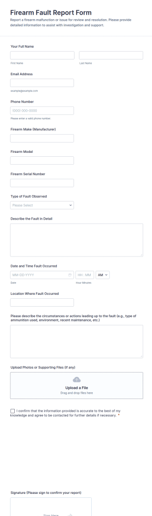 Firearm Fault Report Form Template