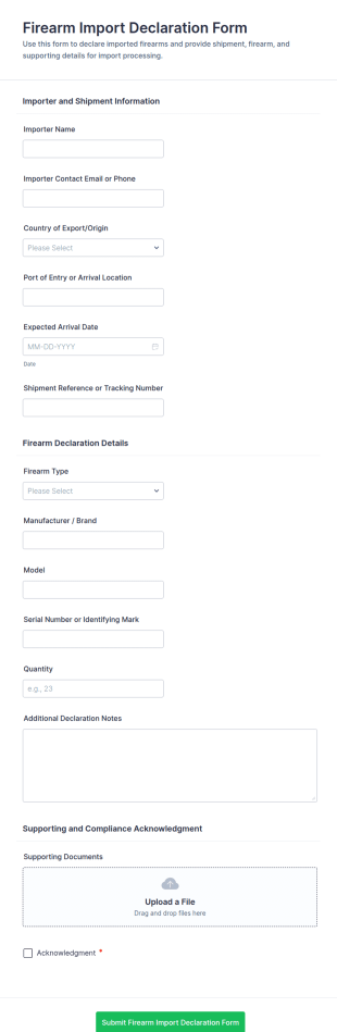 Firearm Import Declaration Form Template