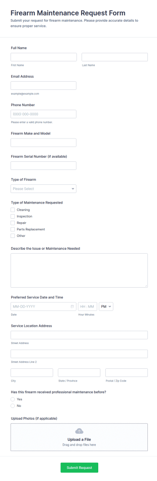 Firearm Maintenance Request Form Template