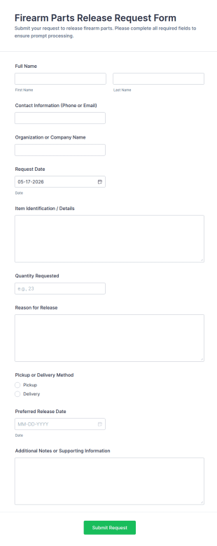 Firearm Parts Release Request Form Template