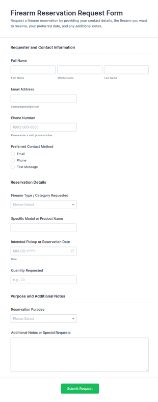 Firearm Reservation Request Form Template