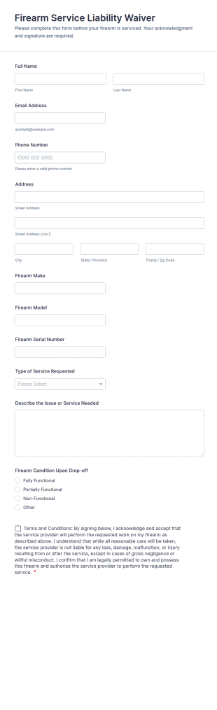 Firearm Service Liability Waiver Form Template