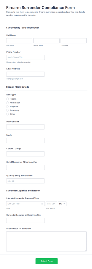 Firearm Surrender Compliance Form Template