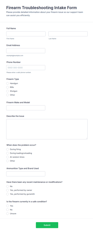 Firearm Troubleshooting Intake Form Template