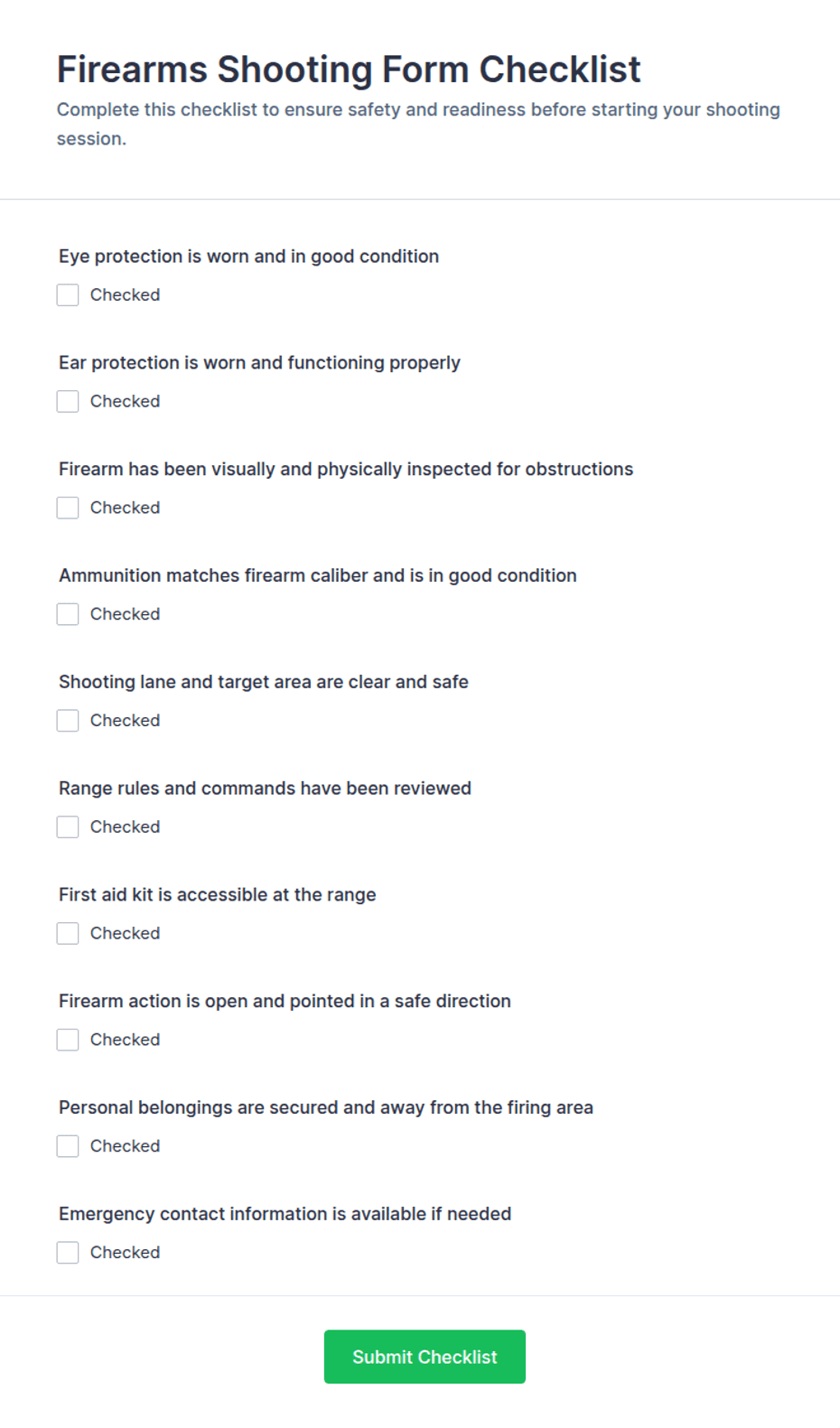 Firearms Shooting Form Checklist | Jotform
