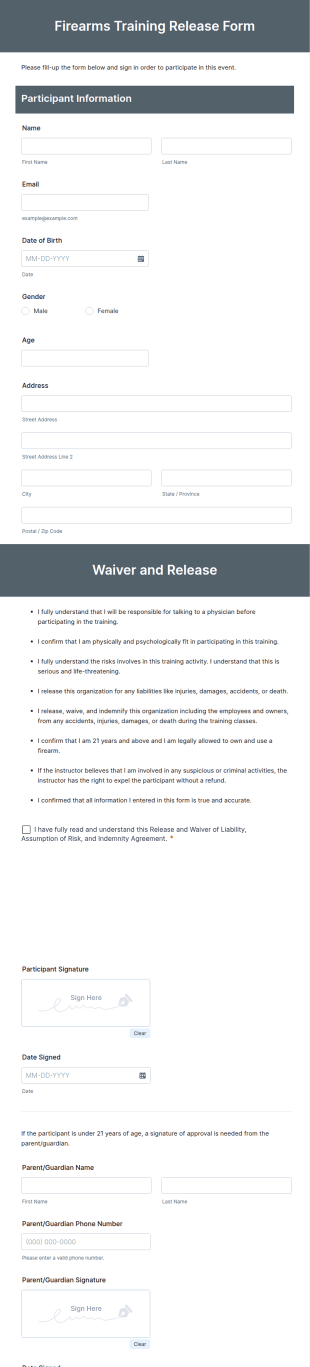 Firearms Training Release Form Template