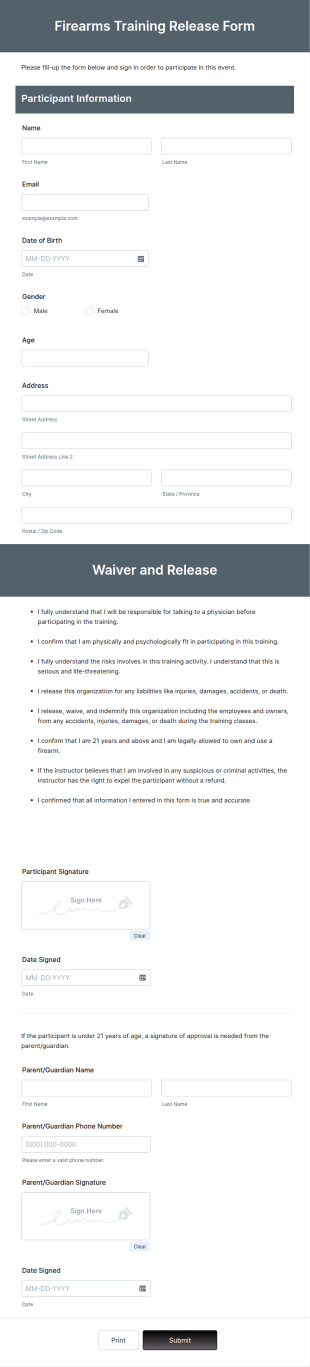 Firearms Training Release Form Template