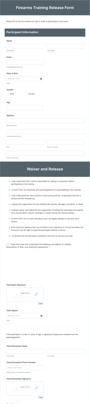 Firearms Training Release Form Template