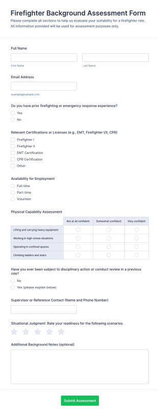 Firefighter Background Assessment Form Template