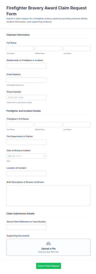 Firefighter Bravery Award Claim Request Form Template