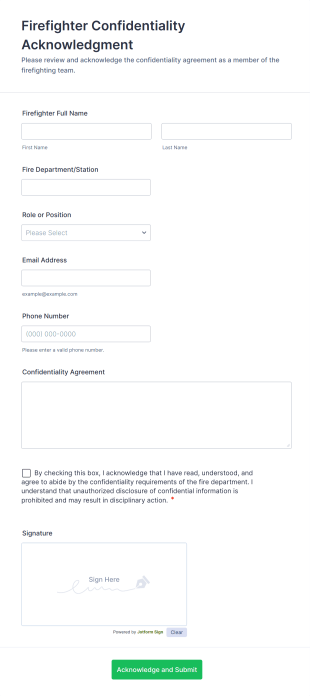 Firefighter Confidentiality Acknowledgment Form Template