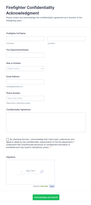Firefighter Confidentiality Acknowledgment Form Template