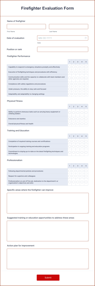 Firefighter Evaluation Form Template