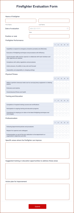 Firefighter Evaluation Form Template
