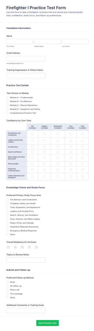 Firefighter I Practice Test Form Template
