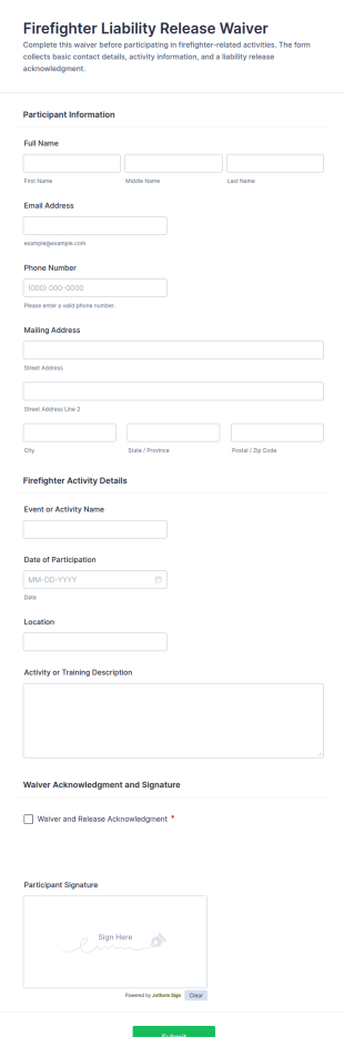 Firefighter Liability Release Waiver Form Template