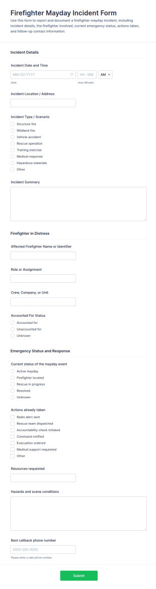 Firefighter Mayday Incident Report Form Template