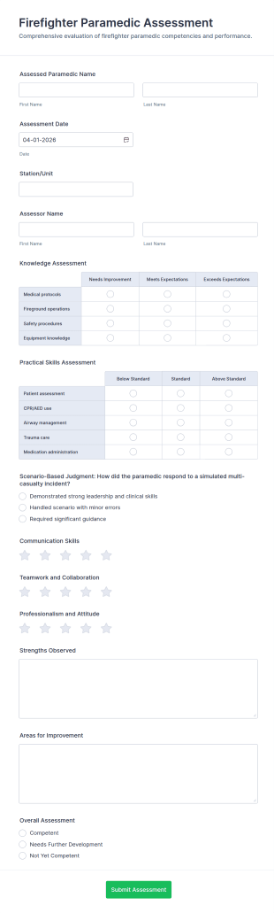 Firefighter Paramedic Assessment Form Template