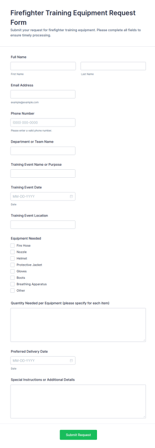 Firefighter Training Equipment Request Form Template