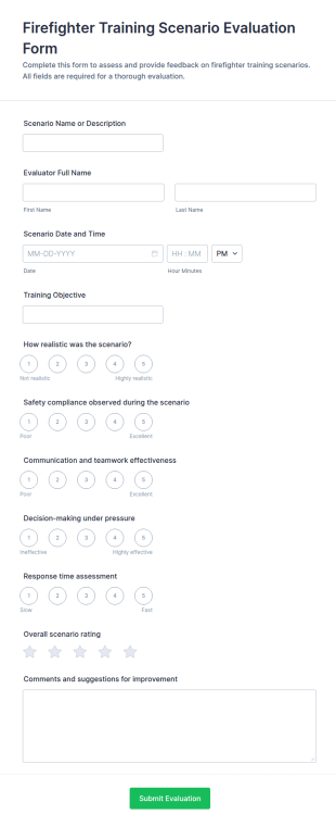 Firefighter Training Scenario Evaluation Form Template