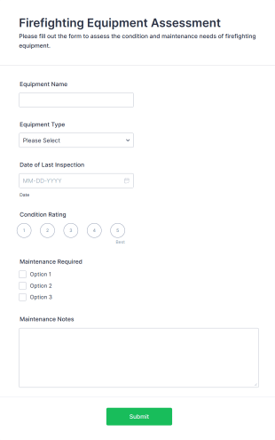 Firefighting Equipment Assessment Form Template