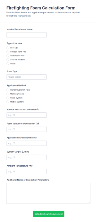 Firefighting Foam Calculation Form Template