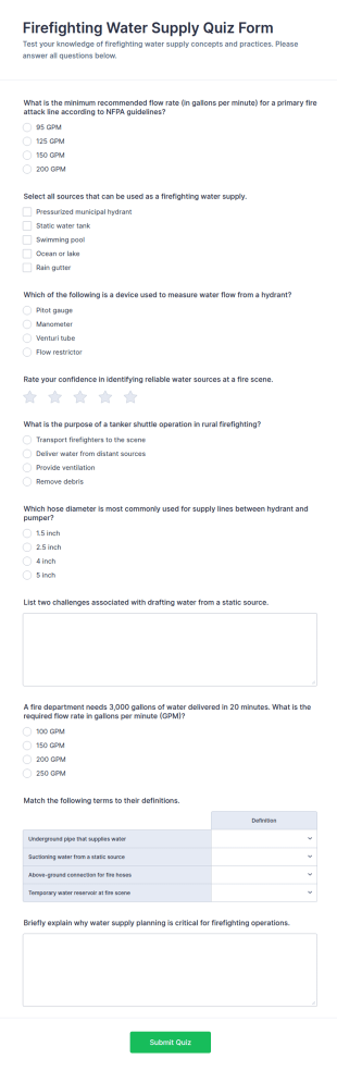 Firefighting Water Supply Quiz Form Template