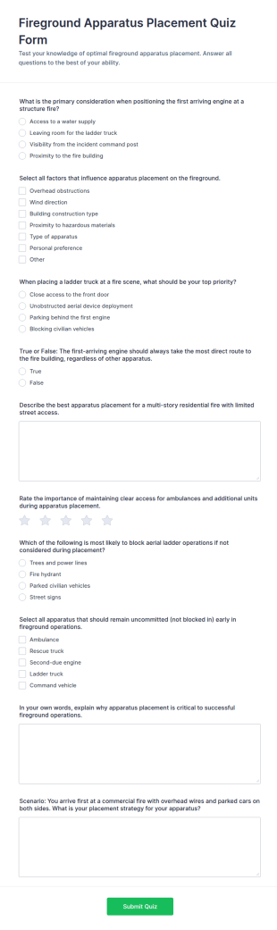 Fireground Apparatus Placement Quiz Form Template