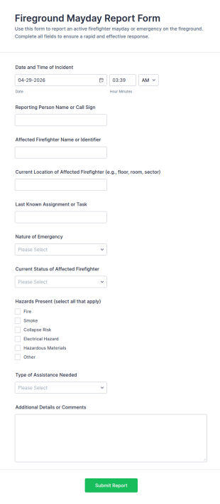 Fireground Mayday Report Form Template