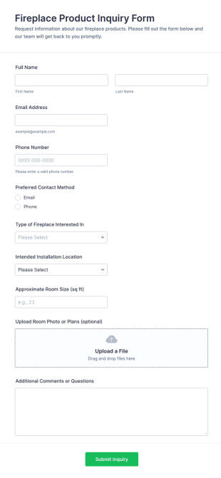 Fireplace Product Inquiry Form Template