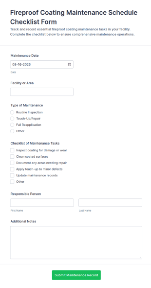 Fireproof Coating Maintenance Schedule Form Template