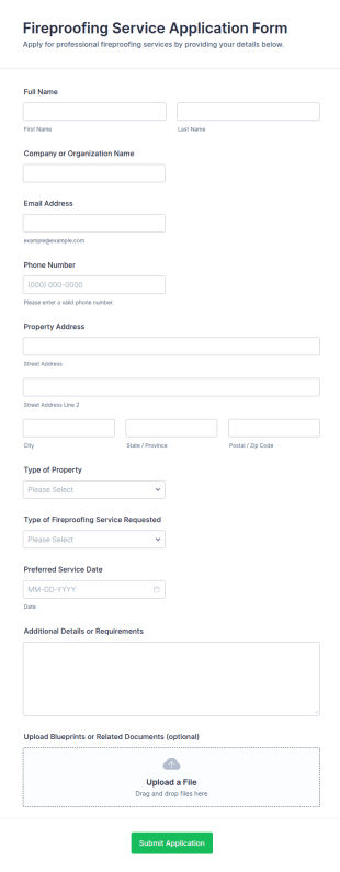 Fireproofing Service Application Form Template