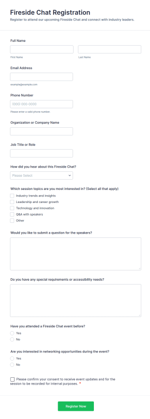 Fireside Chat Registration Form Template