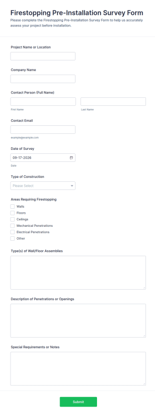 Firestopping Pre Installation Survey Form Template