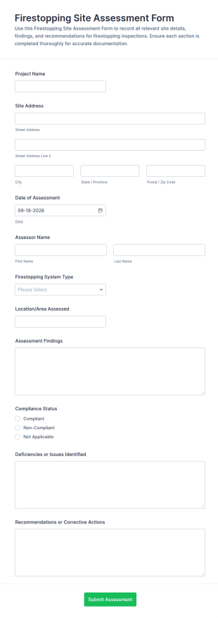 Firestopping Site Assessment Form Template
