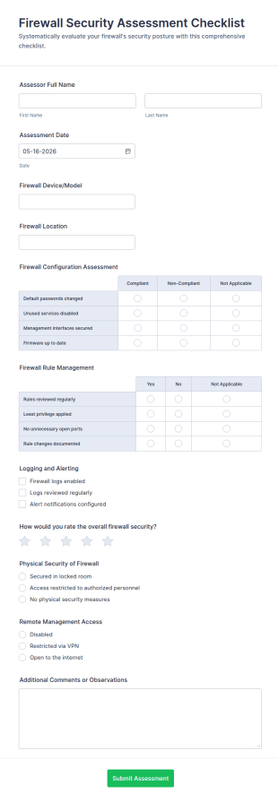 Firewall Security Assessment Checklist Form Template