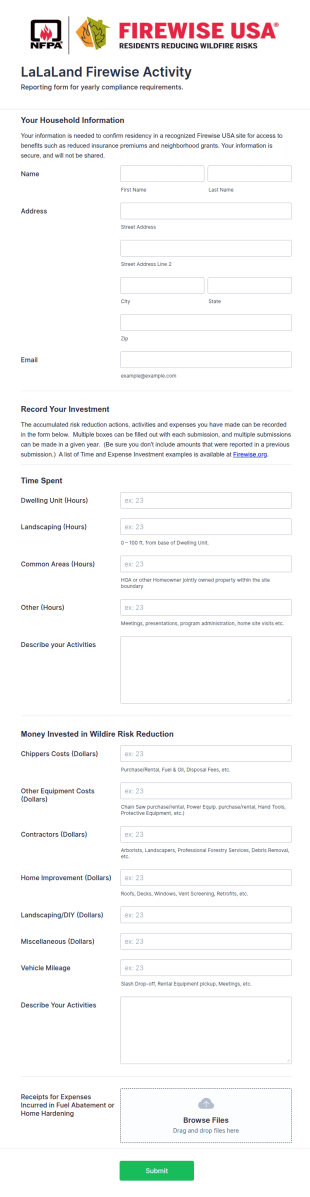 Firewise Activity Report Form Template