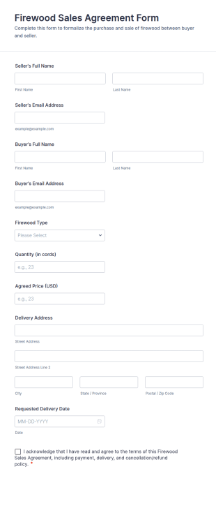 Firewood Sales Agreement Form Template