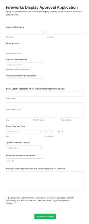 Fireworks Display Approval Application Form Template