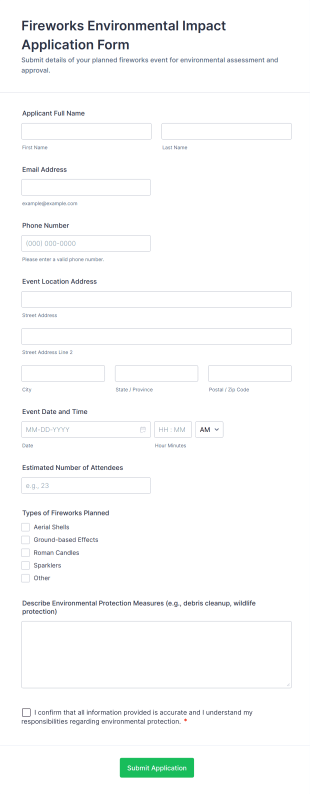 Fireworks Environmental Impact Application Form Form Template