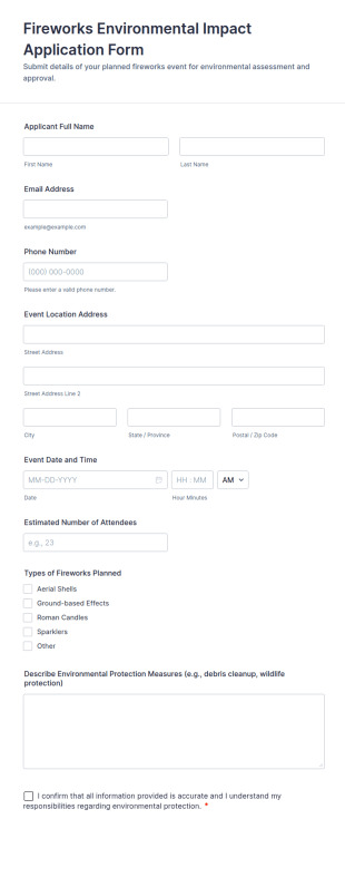Fireworks Environmental Impact Application Form Template