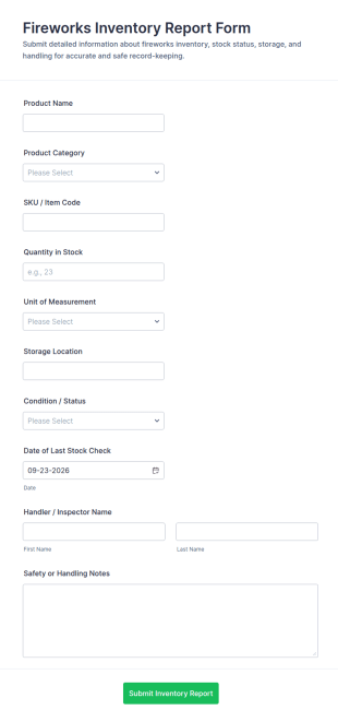 Fireworks Inventory Report Form Template