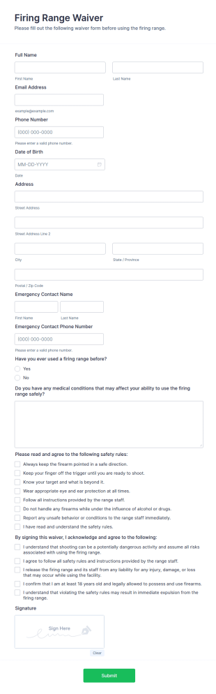Firing Range Waiver Form Template