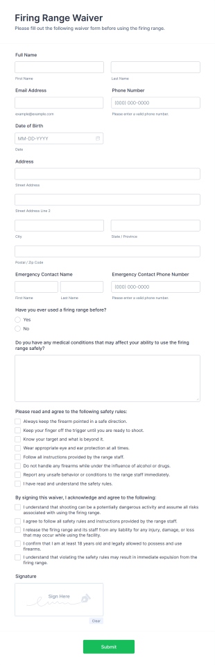 Firing Range Waiver Form Template