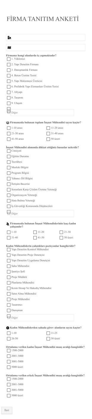 Firma Tanıtım Anketi Form Şablonu