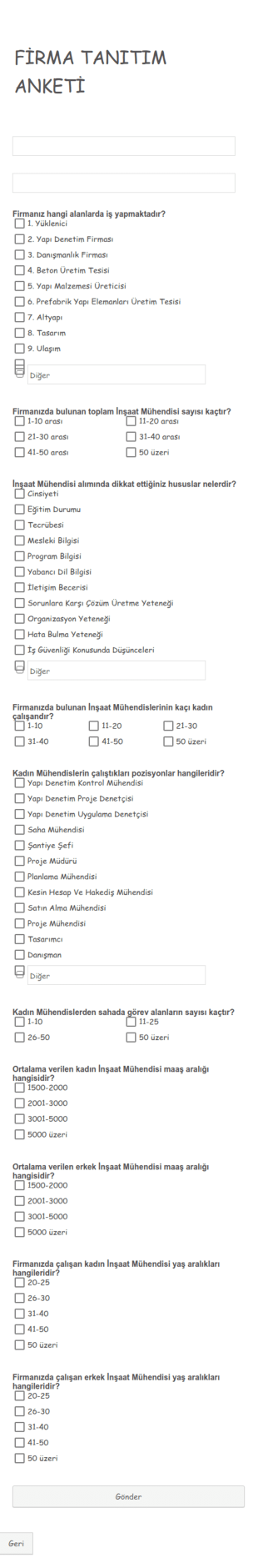 Firma Tanıtım Anketi Form Şablonu