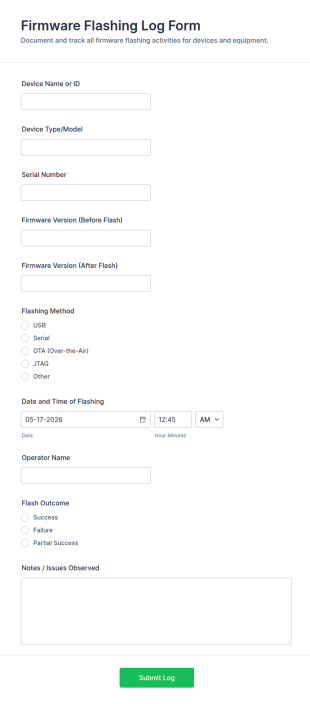 Firmware Flashing Log Form Template