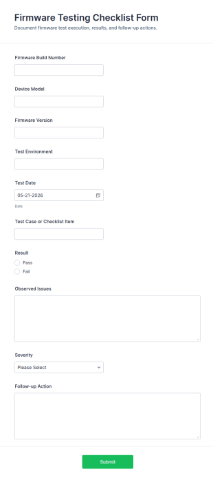 Firmware Testing Checklist Form Template